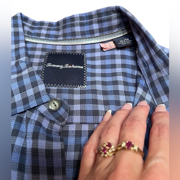 Tommy Bahama 100% Silk G'day Gingham Camp Shirt Blue Size XL - Picture 11 of 13
